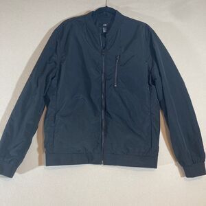H&M‎ Bomber Jacket Men's M Black Full Zip Long Sleeve Pockets Lined Minimalist